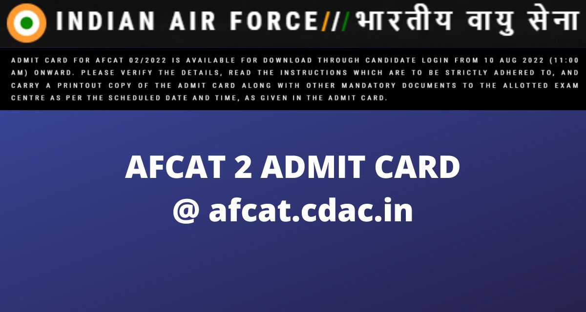 AFCAT 2 Admit Card 2022