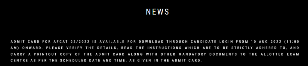 AFCAT 1 Admit Card 2023, afcat.cdac.in Candidate Login Link