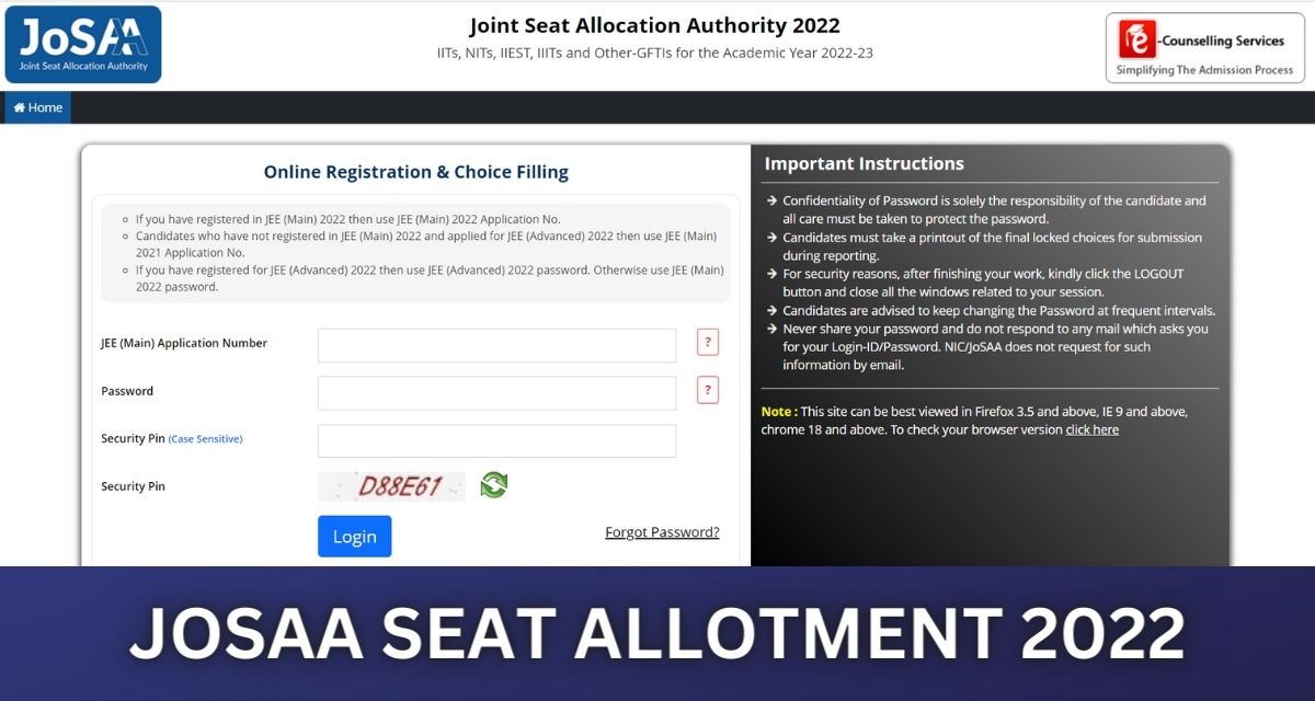 JOSAA Seat Allotment 2022