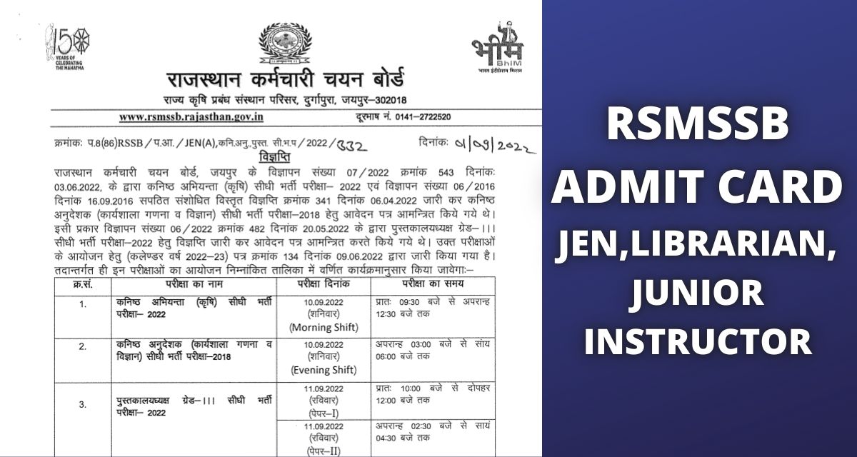 Rsmssb.rajasthan.gov.in Admit Card 2022
