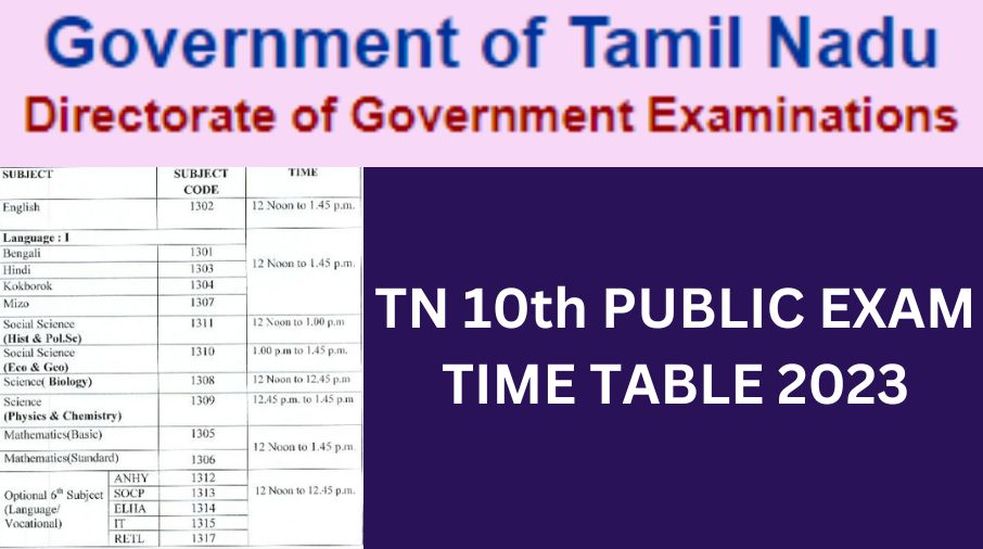TN 10th Public Exam Time Table 2023 PDF