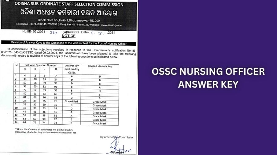 OSSC Nursing Officer Answer Key 2022